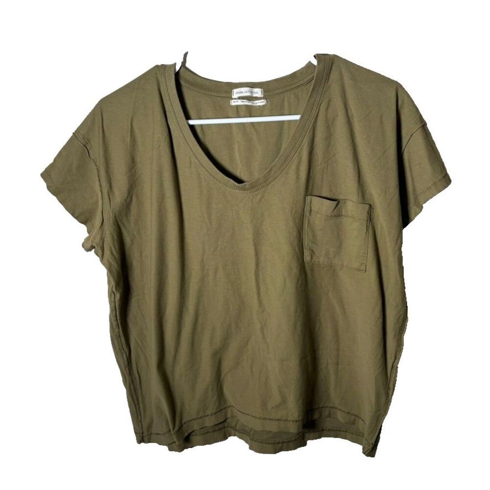 Urban Outfitters T-Shirt Women's XS Green V-Neck Pocket Cropped Short Sleeve